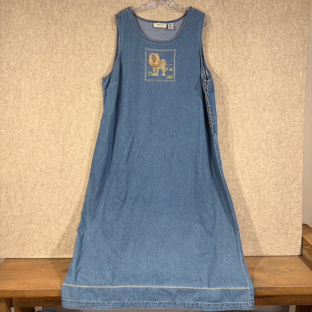 VTG Lemon Grass - Chambray Denim Dress Lion Embroidered 100% Cotton Size 1X XL
